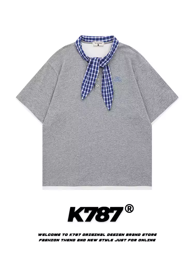 K787 Áo thun ngắn tay dáng rộng kẻ sọc theo xu hướng cổ điển của Mỹ dành cho nam và nữ, áo cặp đôi giản dị đa năng phong cách đại học cho mùa hè