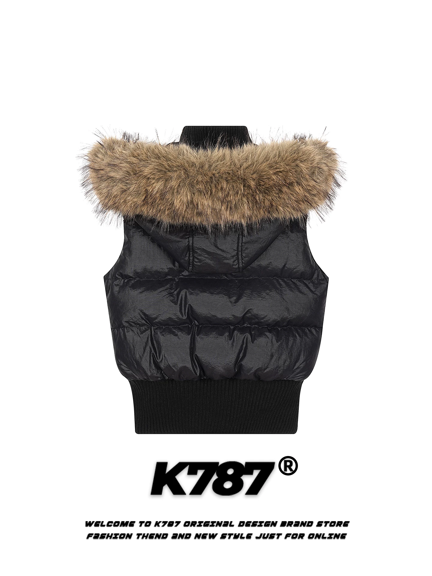Áo khoác vest cotton có mũ trùm đầu, cổ lông thú lớn, phong cách retro Mỹ K787 dành cho nữ, áo khoác cotton dày dặn giữ ấm mùa đông.