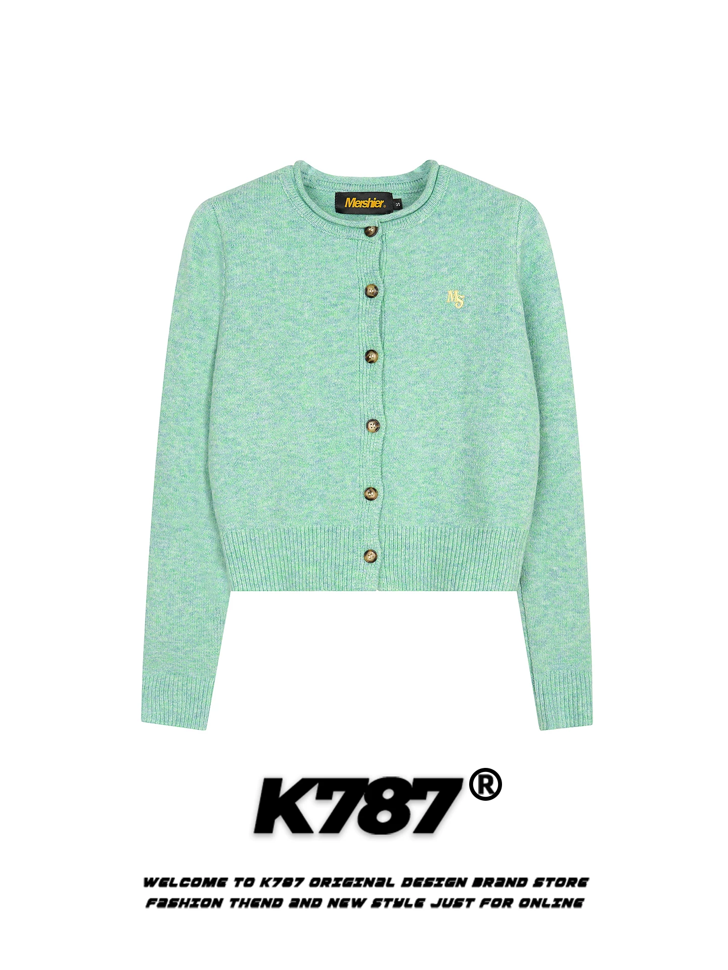 Áo cardigan len tròn cổ tròn màu trơn đơn giản phong cách retro Mỹ K787 dành cho nữ, kiểu dáng năng động, thoải mái, thích hợp đi làm, áo khoác len ngắn