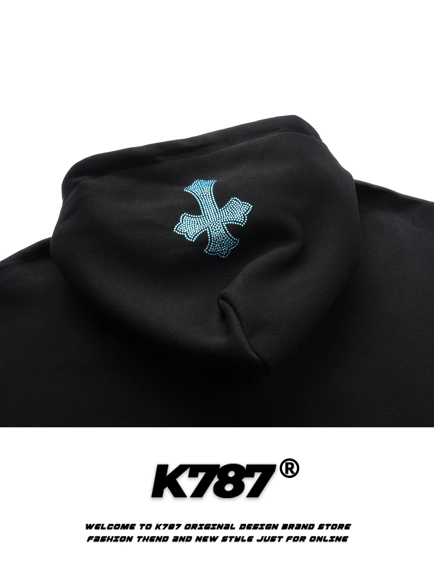 Áo khoác có mũ trùm đầu kiểu dáng unisex, phong cách gothic, chất liệu thun, đính đá giả kim cương, kiểu dáng rộng rãi, thoải mái, dành cho cặp đôi, phong cách retro Mỹ, mã K787