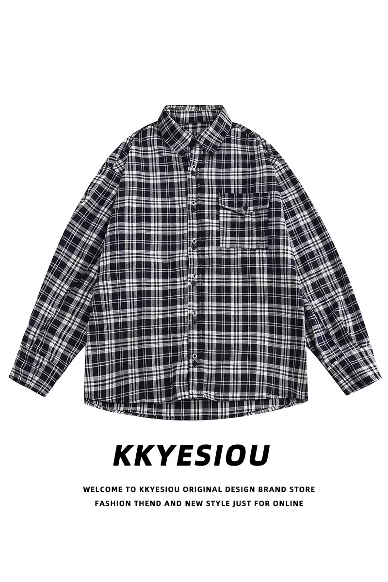 Áo sơ mi dài tay kiểu cao đẳng kiểu Mỹ KKyesiou dành cho nam và nữ, áo khoác mỏng đa năng phong cách cổ điển giản dị dành cho cặp đôi