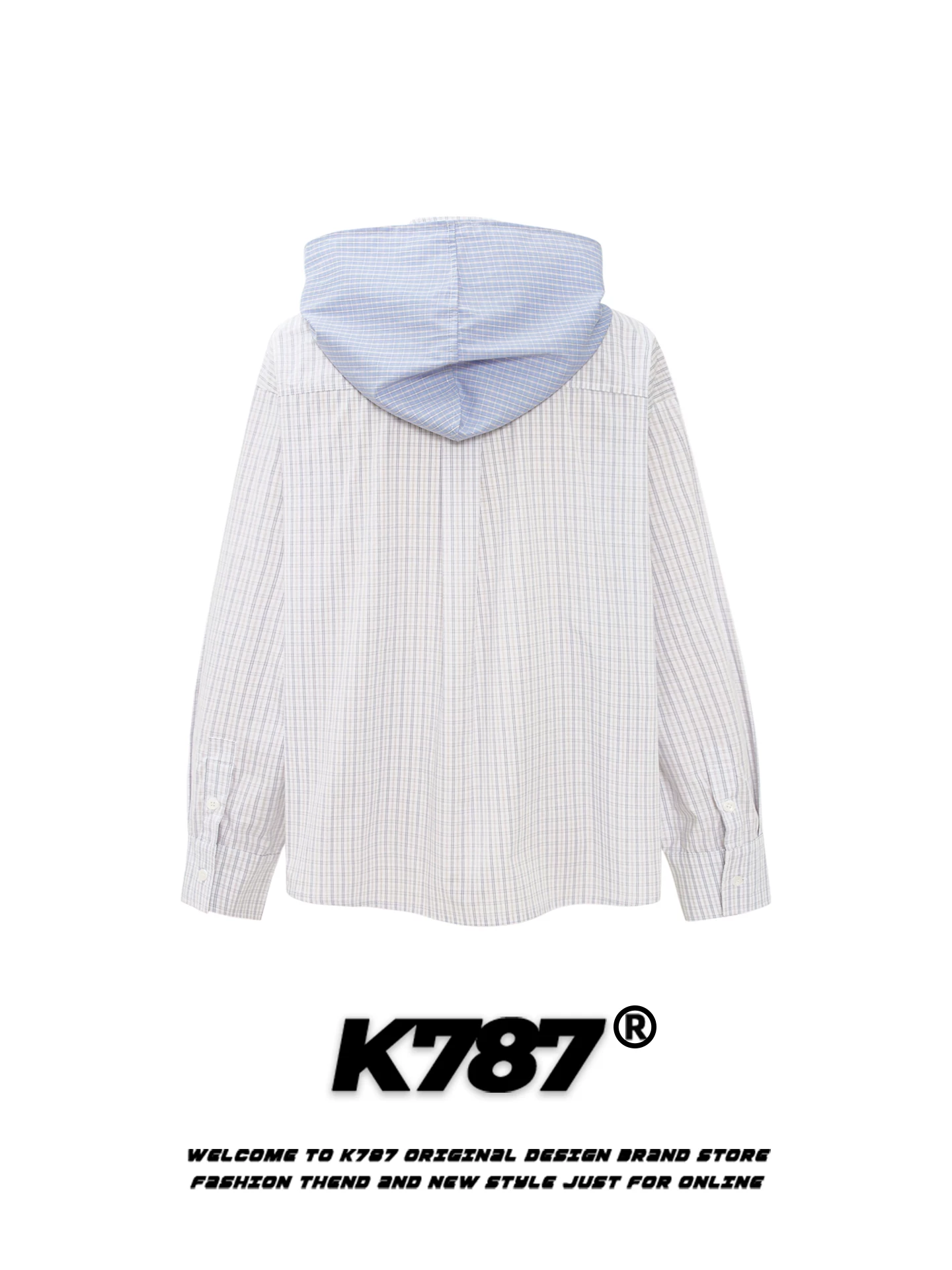 Áo sơ mi kẻ caro phong cách Mỹ K787, phối màu, có mũ trùm đầu tháo rời, unisex, kiểu dáng học sinh, rộng rãi, dành cho cặp đôi, tay dài