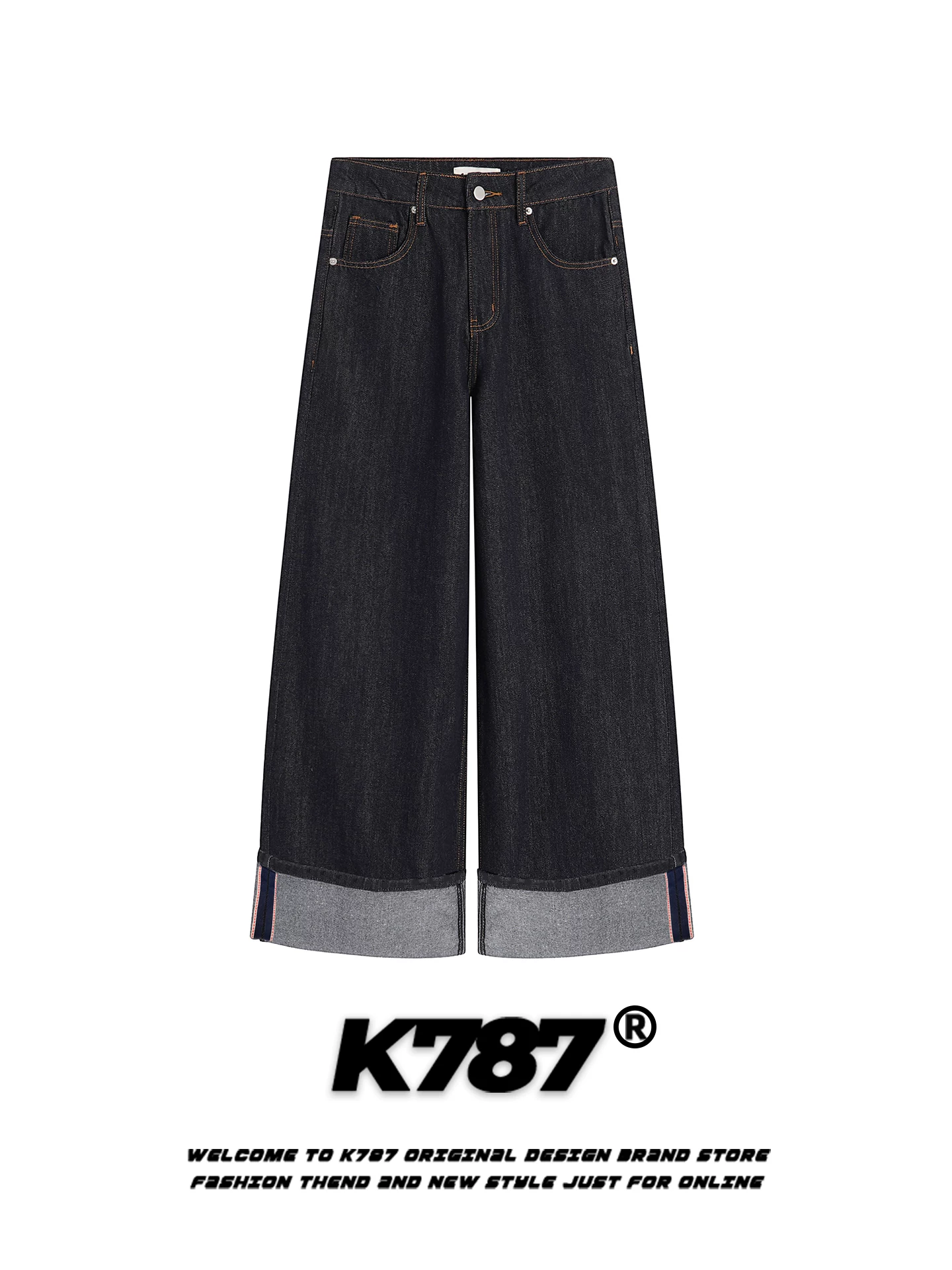 K787 Quần denim ống rộng kiểu dáng cổ điển kiểu Mỹ dành cho nam và nữ, lưng cao, đa năng, dáng rộng, màu tự nhiên, quần ống thẳng thông thường