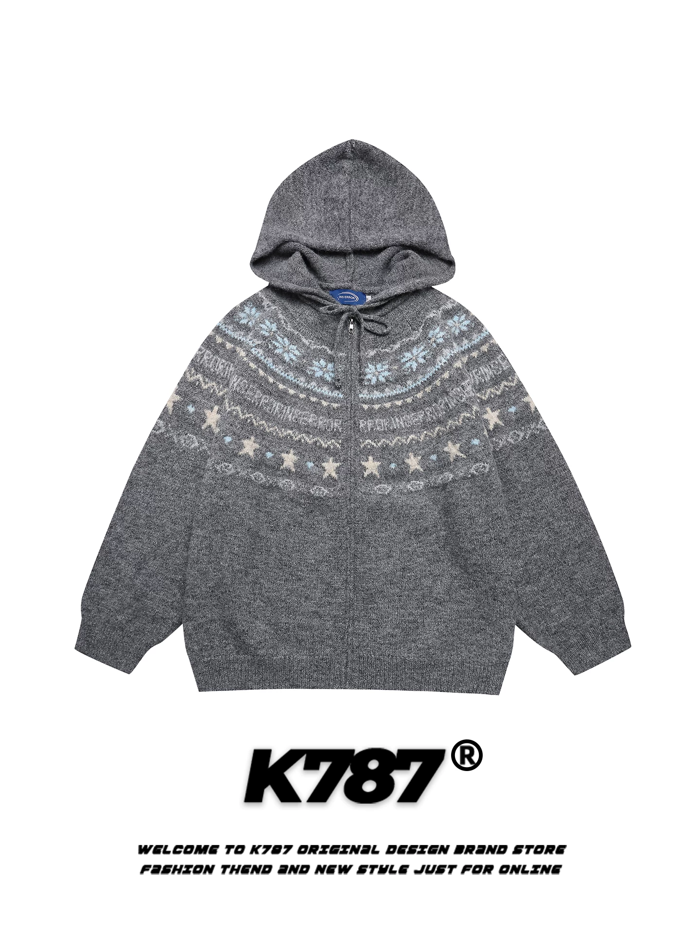 Áo len cardigan có mũ trùm đầu kiểu Mỹ cổ điển K787, họa tiết Fair Isle dệt jacquard, dành cho nam và nữ, kiểu dáng rộng rãi, thoải mái, thích hợp đi làm.
