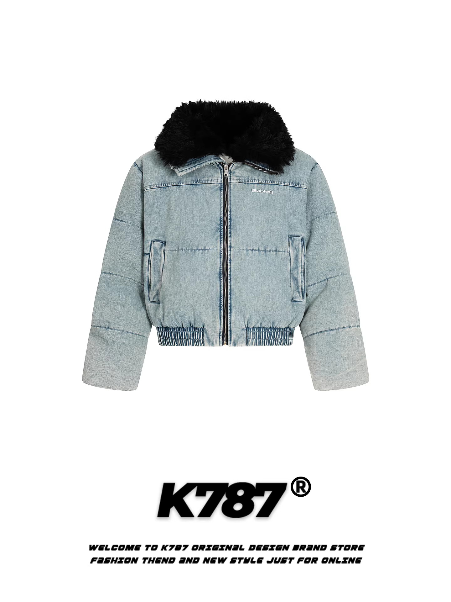 Áo khoác denim cotton cổ lông kiểu Mỹ cổ điển K787 dành cho nữ, phong cách lười biếng, dày dặn và ấm áp, áo khoác cotton mùa đông ngắn.