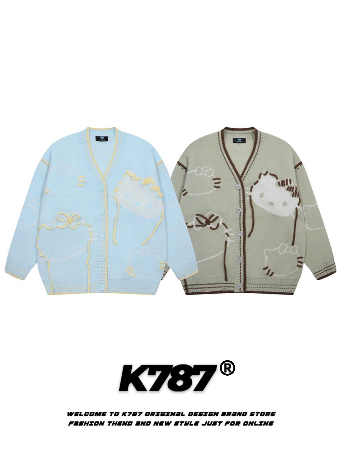 Áo len cardigan dáng rộng phong cách ngọt ngào kiểu Mỹ K787 dành cho nữ, áo khoác dệt kim ấm áp, trẻ trung, mùa thu đông