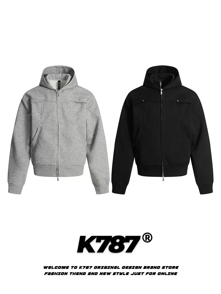 Áo khoác cardigan có mũ trùm đầu kiểu Mỹ cổ điển, phối màu ghép mảnh, dành cho nam và nữ, kiểu dáng đơn giản, màu trơn, áo khoác ngắn thường ngày.
