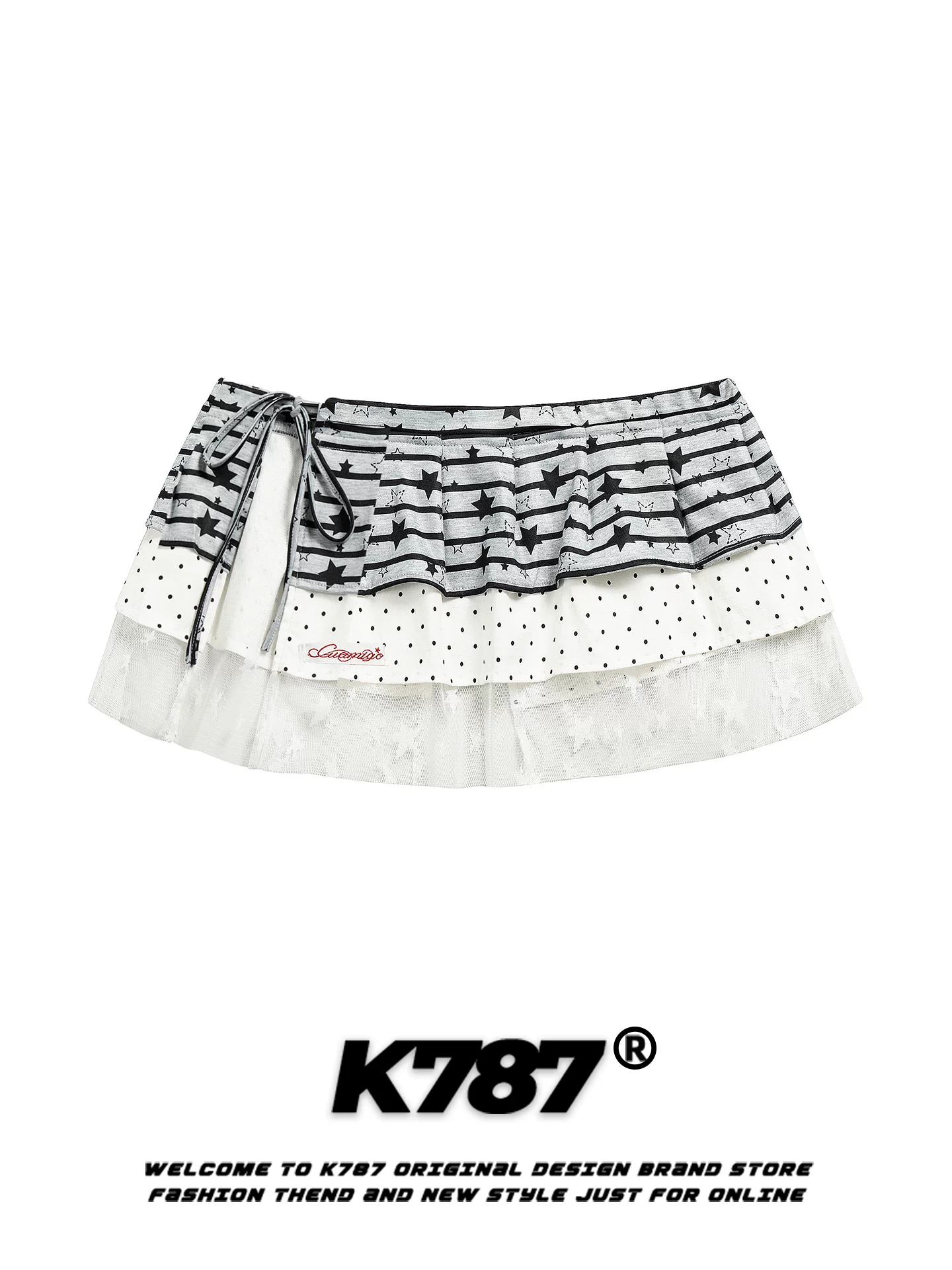 Váy mini xếp tầng ren ba lớp K787 Sweet Spicy Girl, kiểu dáng chữ A, cạp cao, phối ren, tạo cảm giác cao cấp và phong cách thời trang.