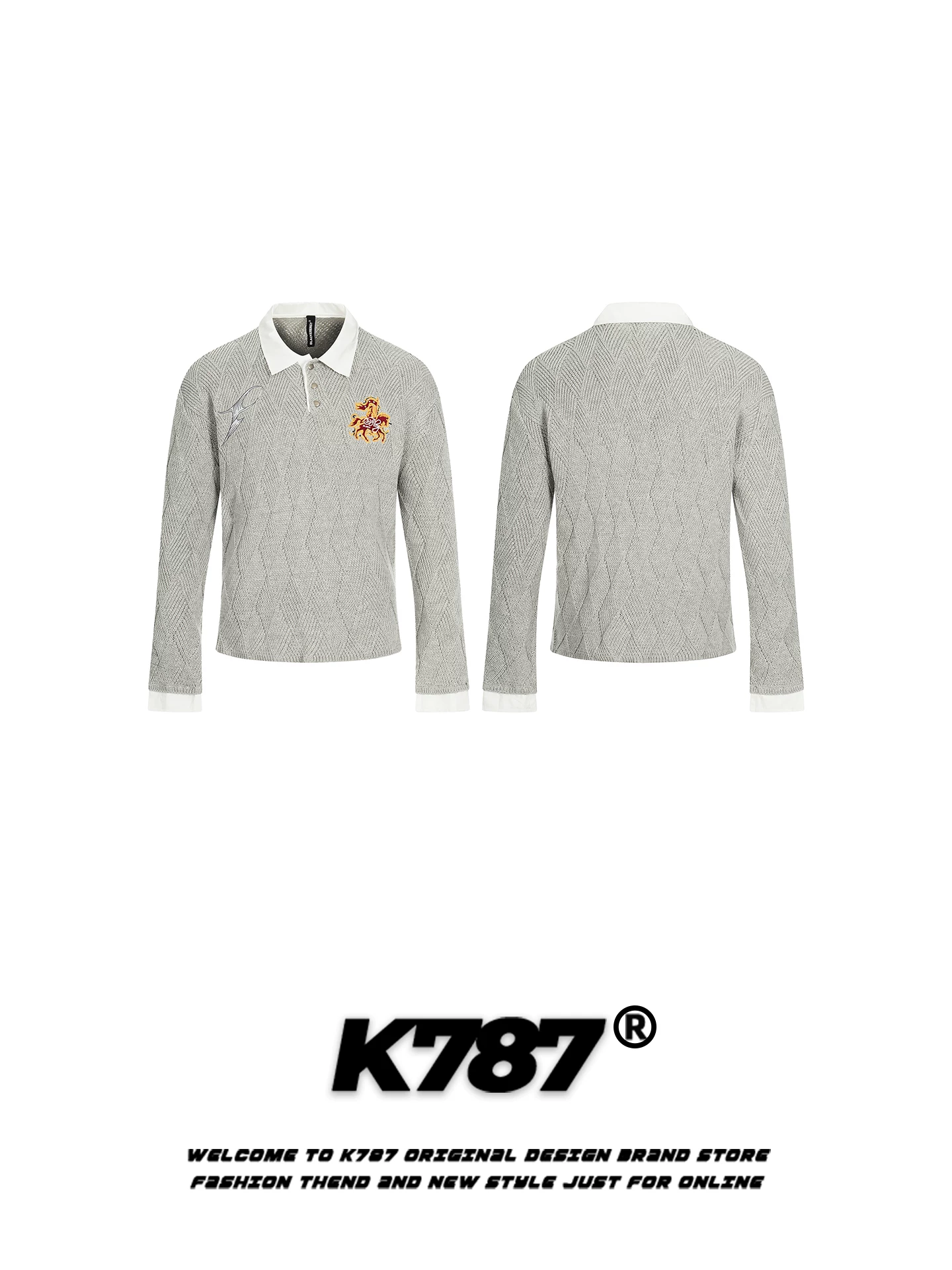 Áo len dệt kim cổ polo thêu kim cương kiểu Mỹ cổ điển K787 dành cho nam và nữ, kiểu dáng rộng rãi và thoải mái, ấm áp và dễ chịu.