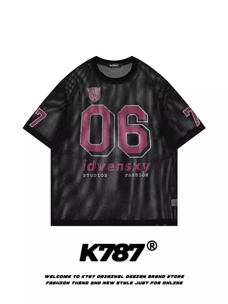 Áo thun jersey in chữ kiểu retro Mỹ K787, tay ngắn, kiểu dáng rộng rãi, thoải mái, thể thao, thoáng khí dành cho nam và nữ