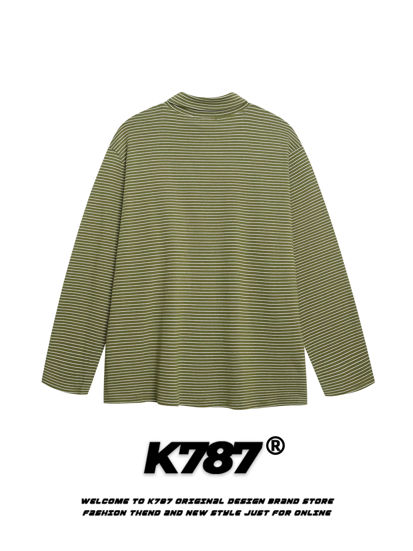 K787 Áo thun dài tay cổ cao nửa cổ kiểu Mỹ cổ điển dành cho nam và nữ có thêu chữ, áo sơ mi cơ bản dáng rộng đa năng