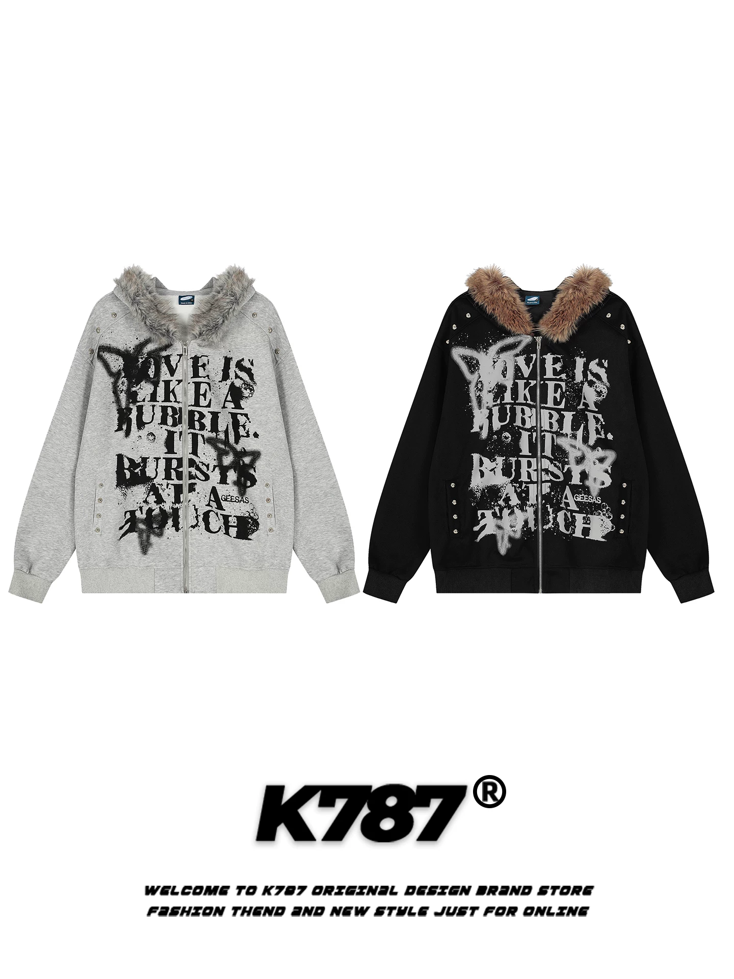 Áo khoác hoodie có mũ trùm đầu in hình bướm graffiti retro Mỹ K787 dành cho nam và nữ, phong cách lười biếng, thời trang, thương hiệu nổi tiếng