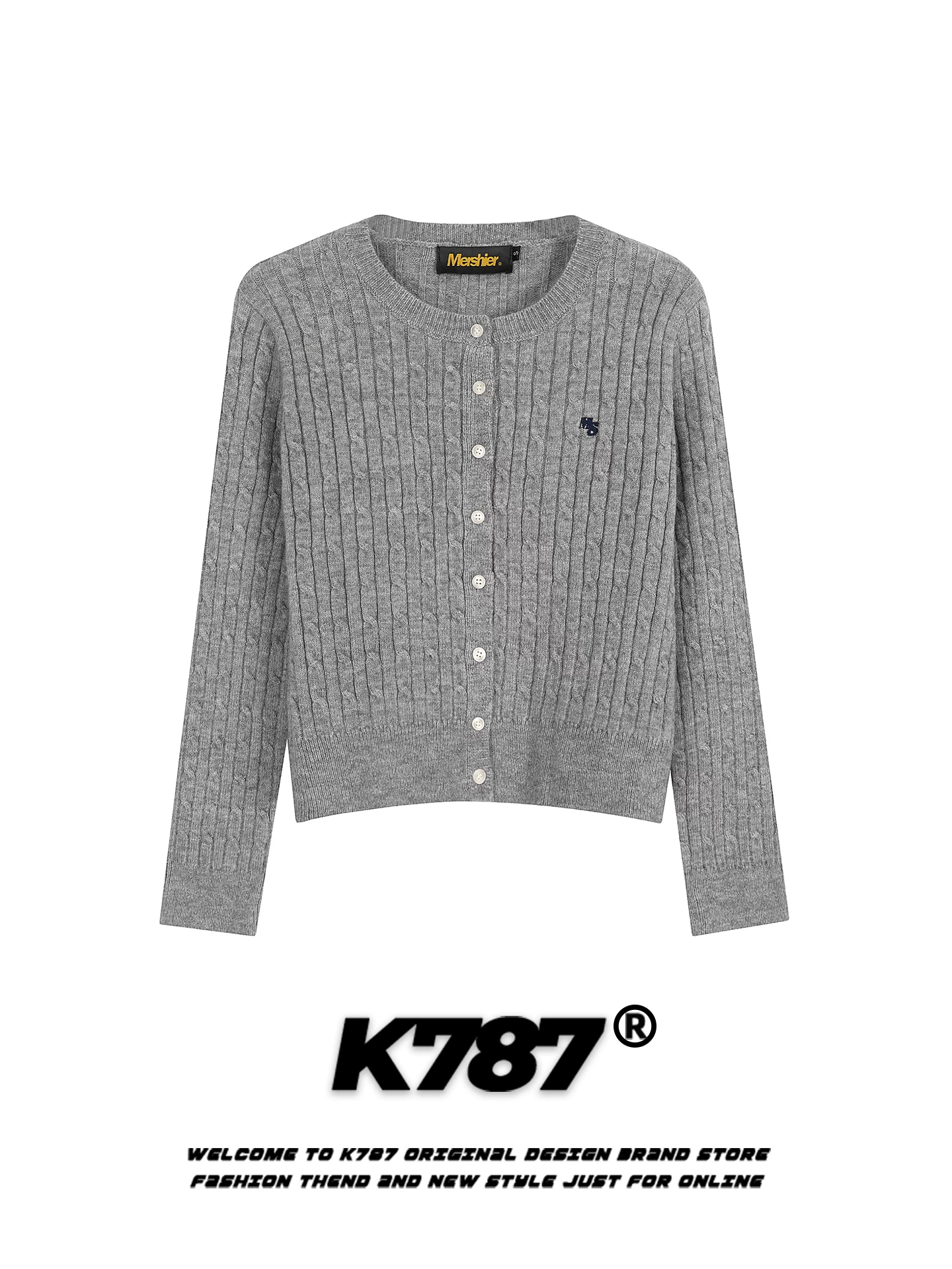 Áo len cardigan cổ tròn dệt kim màu hồng kiểu Mỹ K787 dành cho nữ, dáng ôm, phong cách dễ thương, áo khoác len ngắn