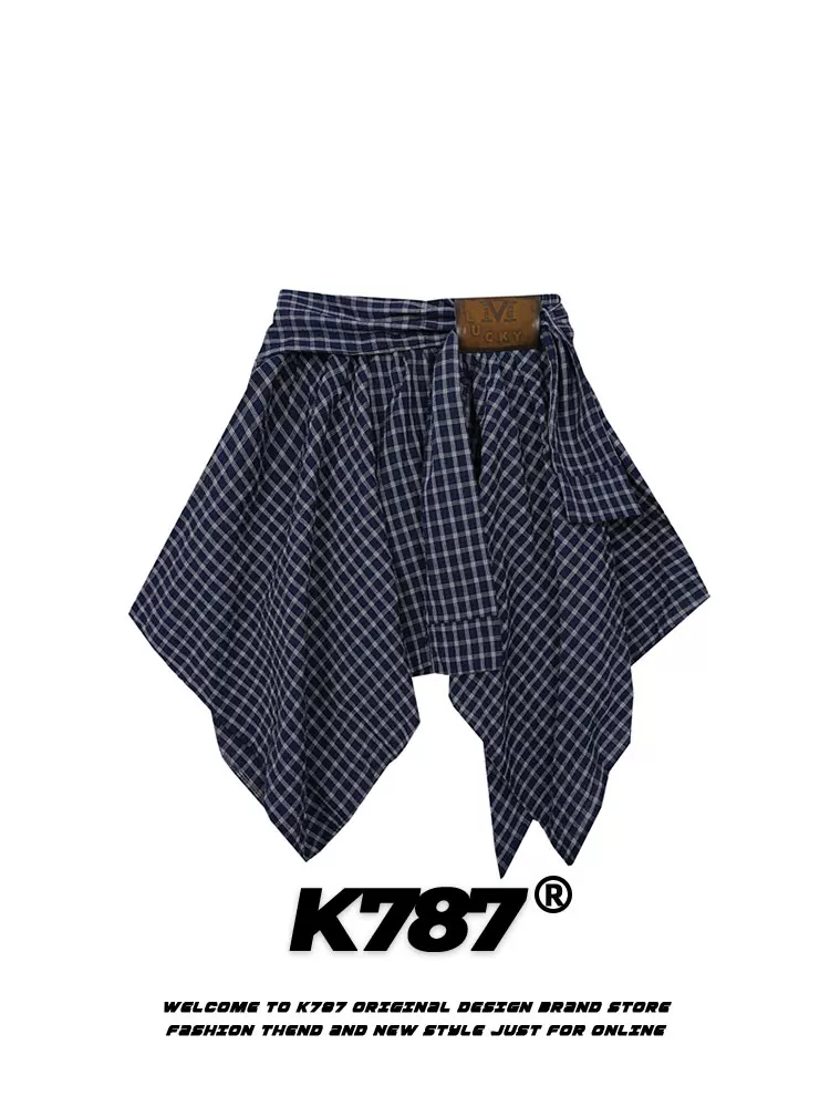 Váy ngắn xếp tầng dáng chữ A cao eo chống lộ, chất liệu vải ca rô, kiểu dáng thể thao năng động K787 dành cho nữ