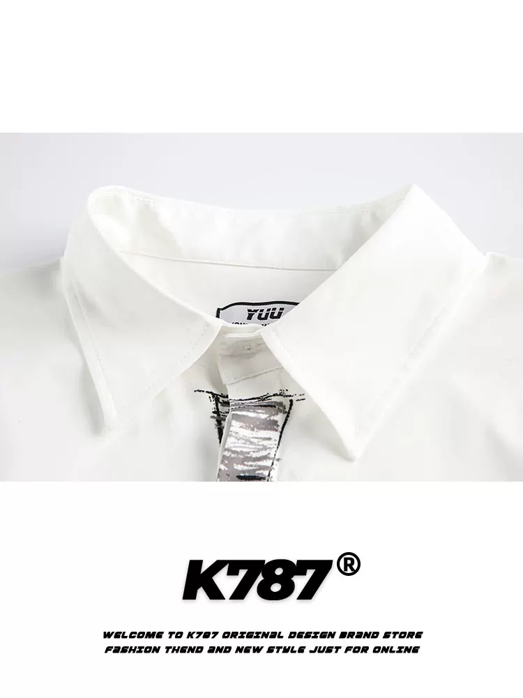 K787 Áo sơ mi ngắn tay cổ giả phong cách retro quốc gia của Mỹ dành cho nam và nữ, áo cardigan nửa tay phong cách đại học vui nhộn và lười biếng cho mùa hè