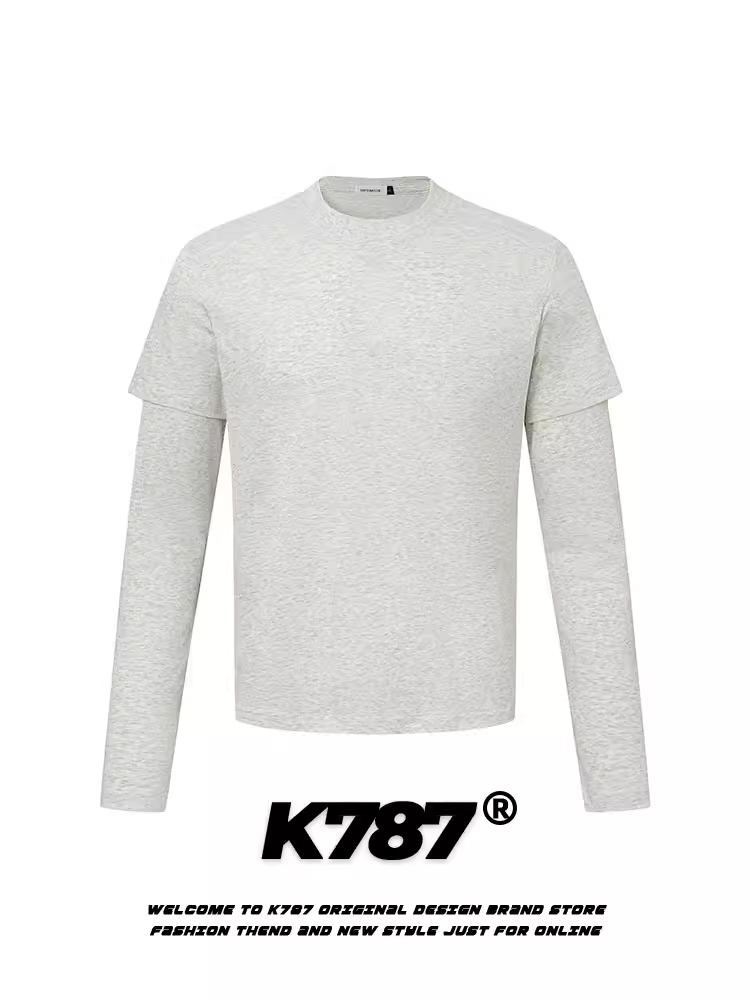 Áo thun dài tay giả hai mảnh kiểu cổ điển Mỹ K787 dành cho nam và nữ, với thiết kế đơn giản và giản dị, áo đa năng và chống nắng.