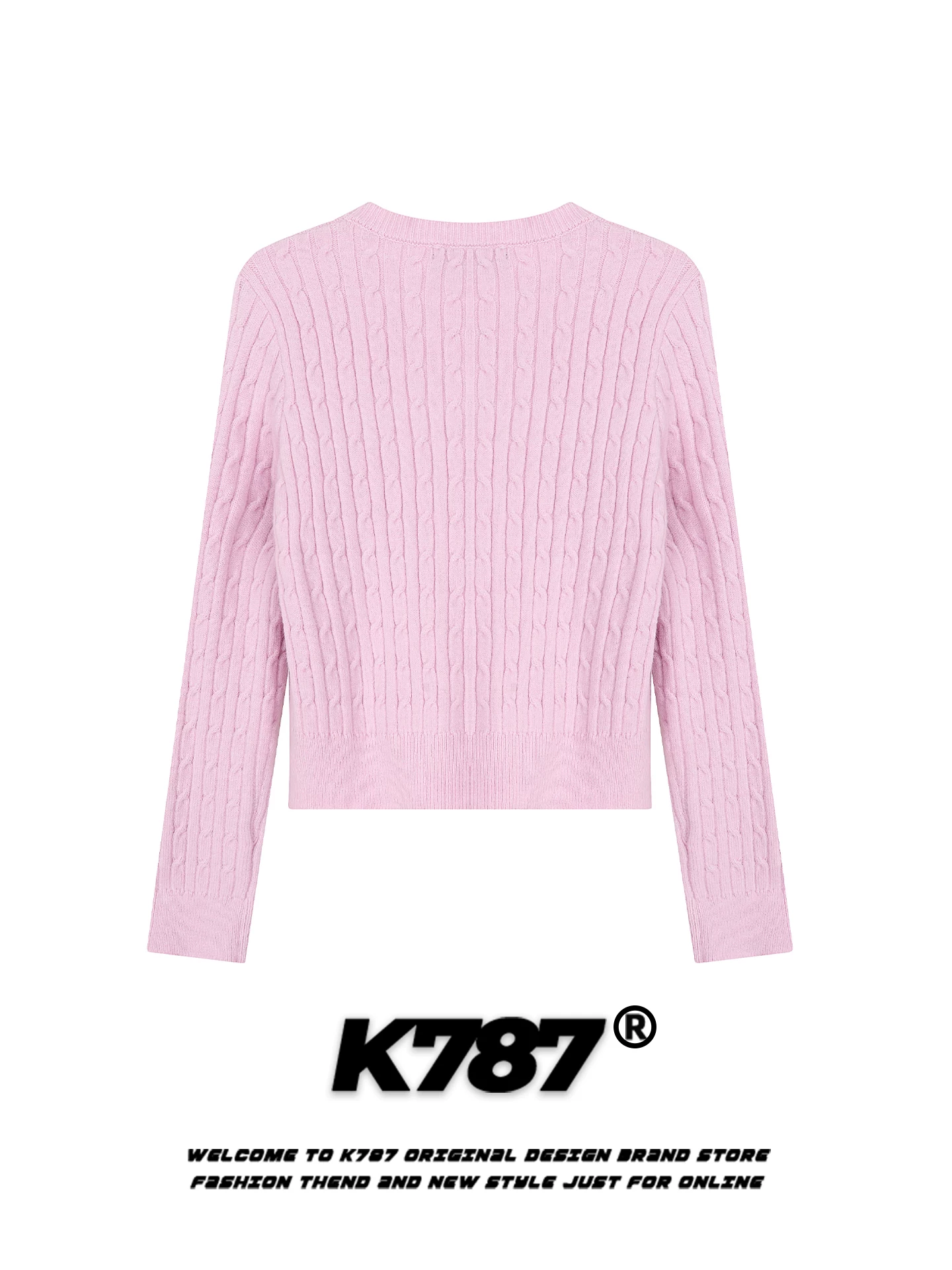 Áo len cardigan cổ tròn dệt kim màu hồng kiểu Mỹ K787 dành cho nữ, dáng ôm, phong cách dễ thương, áo khoác len ngắn