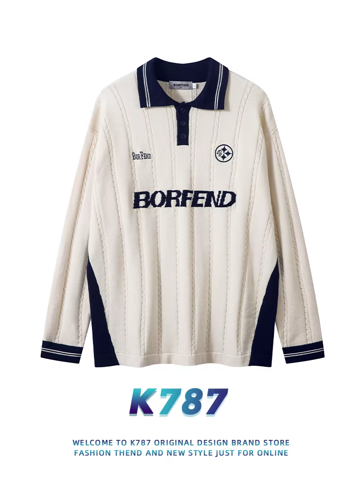 K787 Áo len dệt kim cổ điển kiểu Mỹ blokecore unisex thể thao trung tính về giới áo len cặp đôi