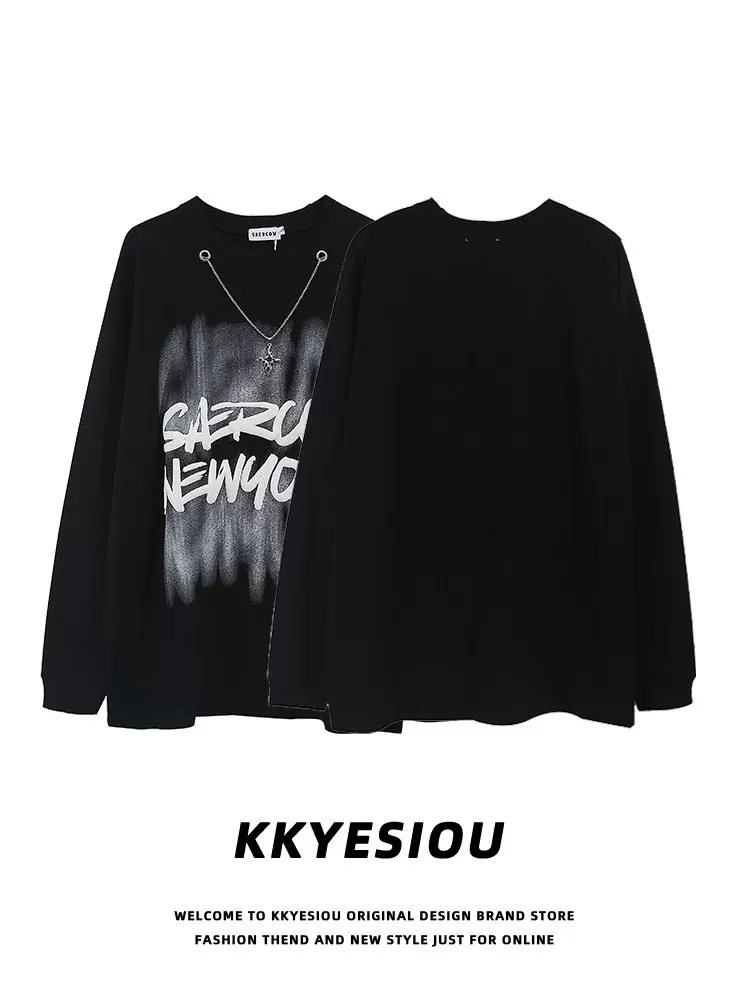 Áo thun dài tay in hình oversize unisex, chất liệu nỉ lót lông, kiểu dáng cổ điển Mỹ, thương hiệu KKyesiou thời thượng.