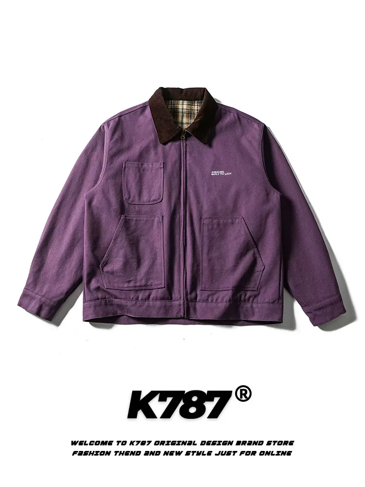 Áo khoác kiểu dáng cổ điển Mỹ K787, phối màu theo phong cách nhà kho, unisex, thời thượng, thương hiệu cleanfit, nhiều túi, kiểu áo khoác công nhân.