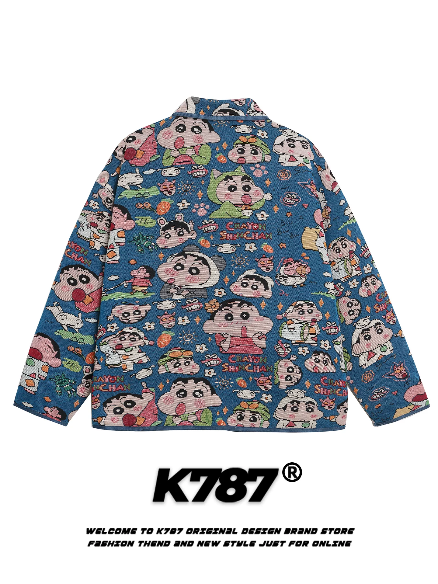 Áo khoác hoạt hình Crayon Shin-chan phong cách đường phố Mỹ K787 dành cho nam và nữ, áo khoác cặp đôi thiết kế cổ điển