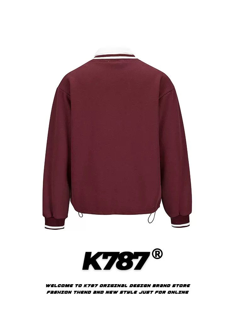 Áo polo đơn giản phối màu cổ điển kiểu Mỹ K787 dành cho nam và nữ, áo sweatshirt thể thao giả hai mảnh đa năng, phong cách thường ngày