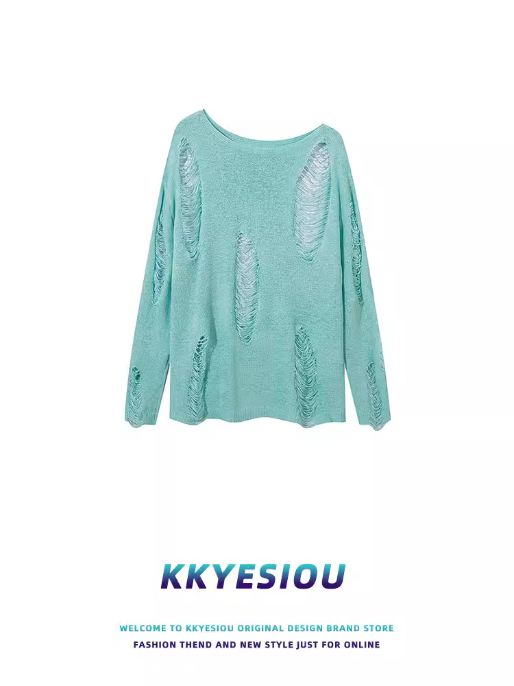 Áo khoác cardigan dệt kim khoét lỗ kiểu dáng cá tính KKyesiou dành cho nữ, đa năng, chất liệu mỏng, tay dài, kiểu áo thun.