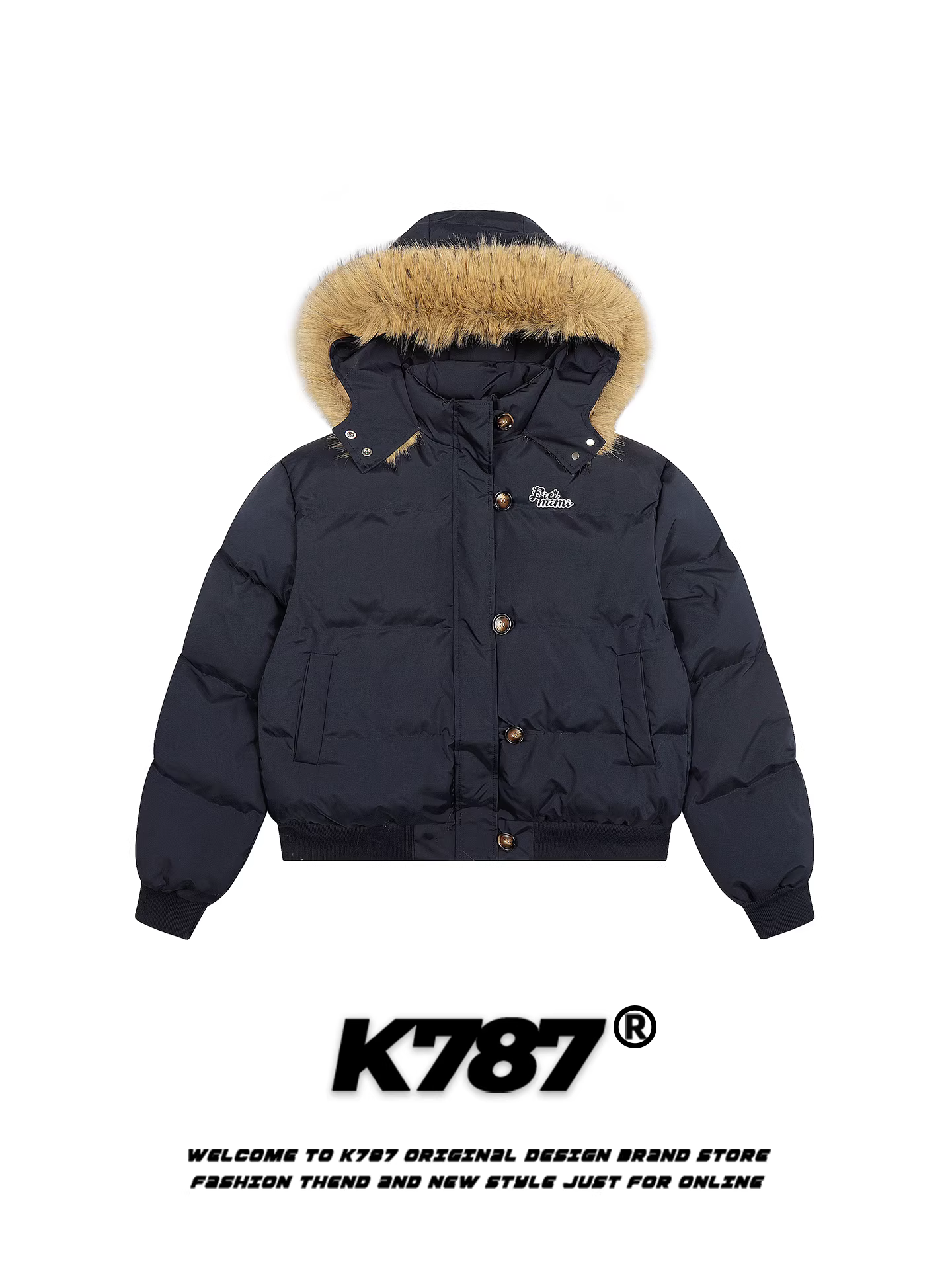 Áo khoác cotton có mũ trùm đầu cổ lông lớn phong cách retro Mỹ K787 dành cho nữ, dày dặn, ấm áp, rộng rãi, phong cách thoải mái, áo khoác cotton cặp đôi cho mùa đông.