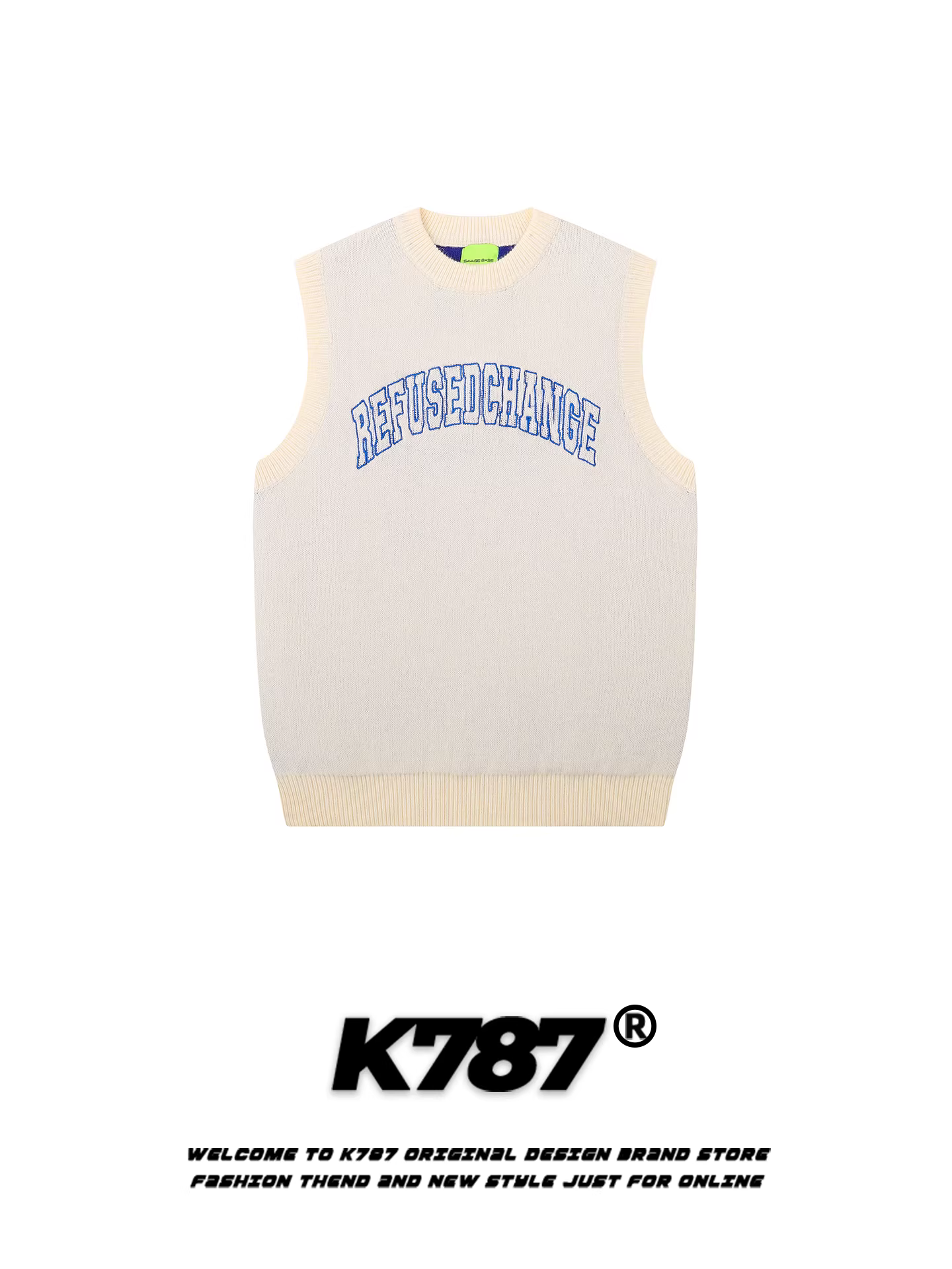 Áo len không tay kiểu dáng cổ tròn thêu chữ retro Mỹ K787, unisex, phong cách đại học, dáng rộng, nhiều lớp, chất liệu dệt kim