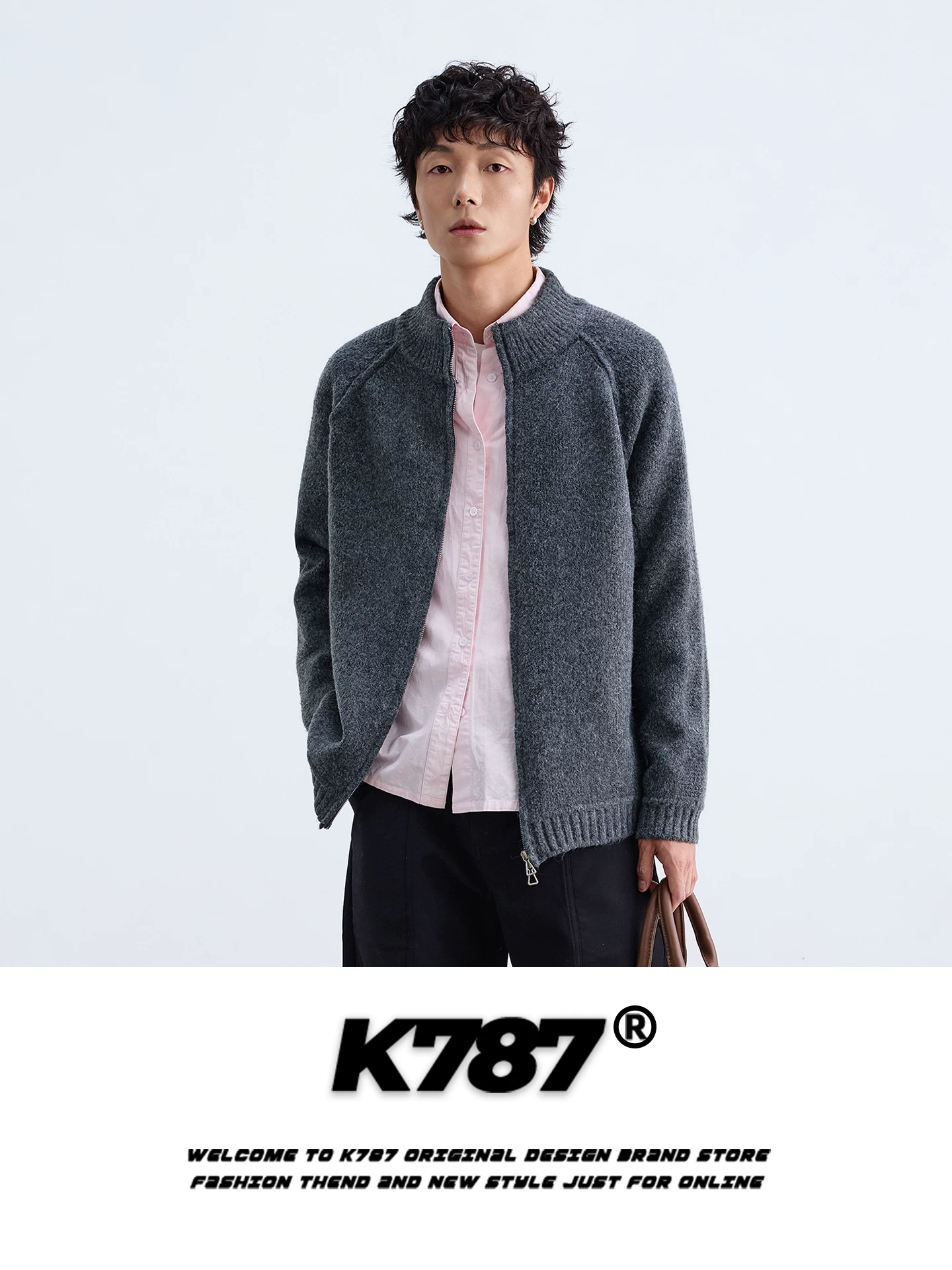 Áo len cardigan có khóa kéo đôi kiểu cổ điển Mỹ K787 dành cho nam và nữ, kiểu dáng rộng rãi và thoải mái, áo khoác dệt kim giản dị ấm áp
