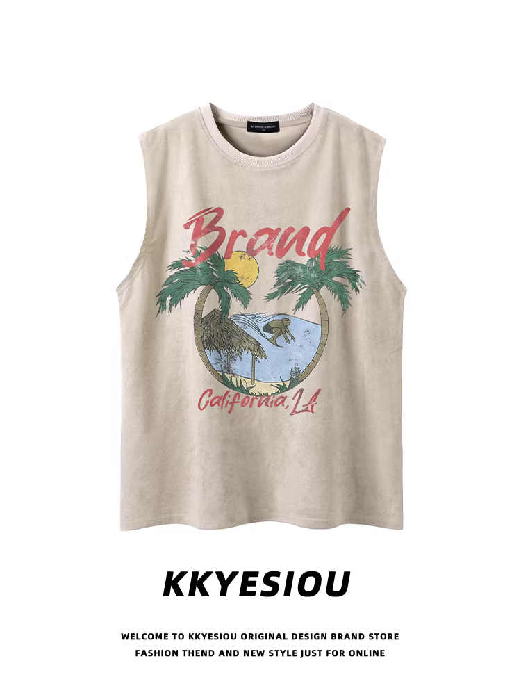 Áo vest in họa tiết phong cách retro Mỹ KKyesiou, chất liệu da lộn, unisex, thời trang, thương hiệu nổi tiếng, áo thun cặp đôi.