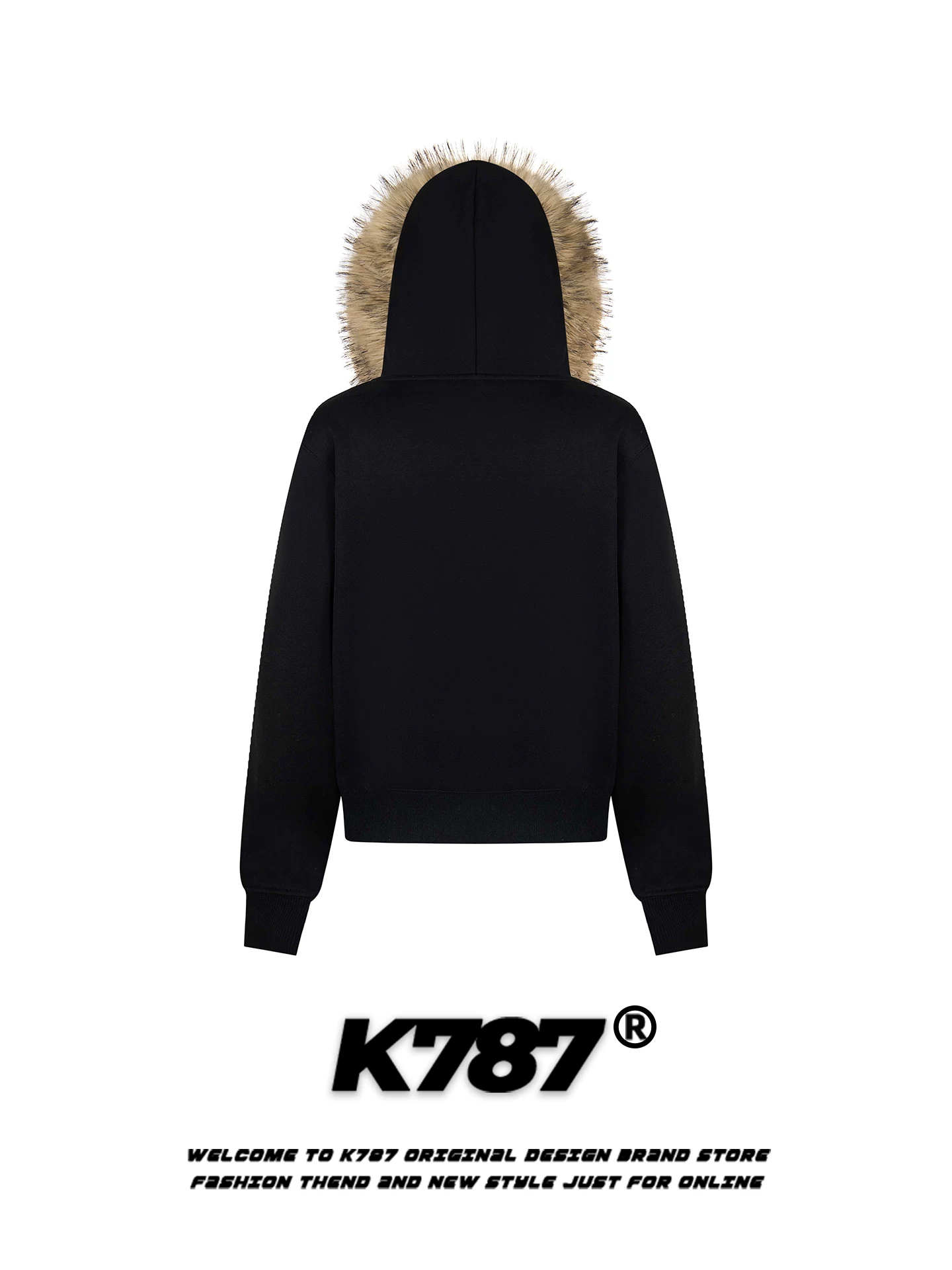 Áo khoác hoodie có mũ trùm đầu, cổ lông, in chữ kiểu retro Mỹ K787 dành cho nữ, phong cách hot girl, áo khoác ngắn có khóa kéo, lót lông cừu, thích hợp cho mùa đông.