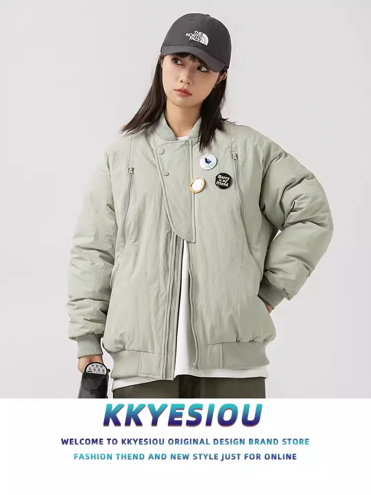 Áo khoác cotton thiết kế huy hiệu cổ điển kiểu Mỹ KKyesiou dành cho nam và nữ, áo khoác dày có đệm dày phong cách đại học dành cho cặp đôi