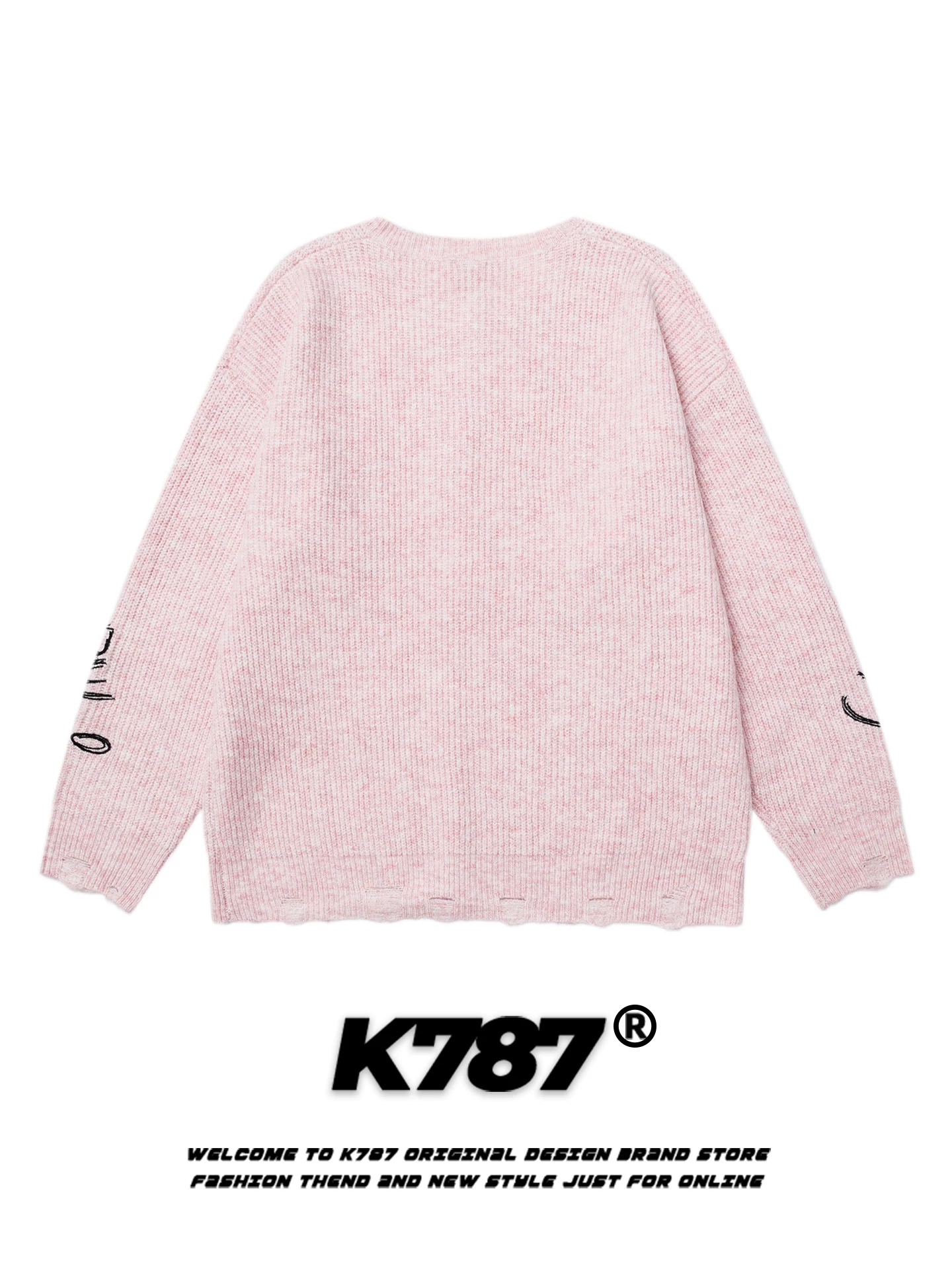 Áo len cardigan thêu hình động vật hoạt hình phong cách ngọt ngào Mỹ K787 dành cho nam và nữ, kiểu dáng rộng rãi, thoải mái, áo khoác cặp đôi dệt kim