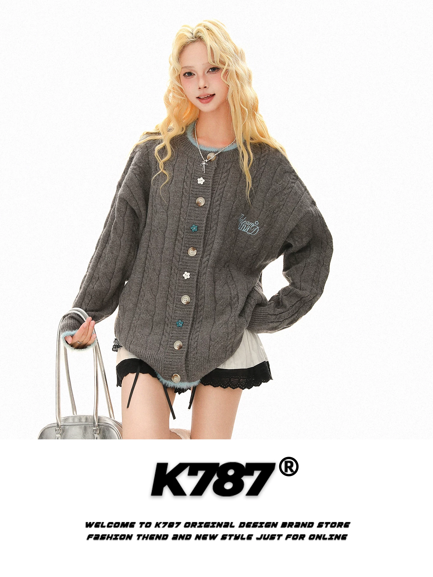 Áo cardigan dệt kim phong cách Nhật Bản giản dị, ngọt ngào, dịu dàng K787 dành cho nữ, áo khoác len dáng rộng cổ điển màu sữa có khuy hình sao