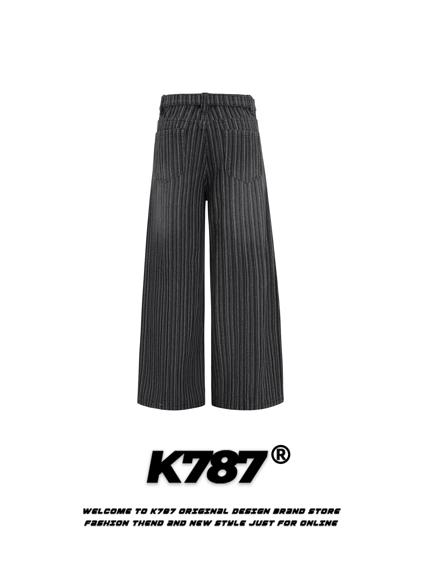 Quần âu unisex K787 kiểu Mỹ cổ điển, sọc dọc, dáng rộng, cạp cao, phong cách tiền cổ, thời thượng, ống rộng, thẳng.