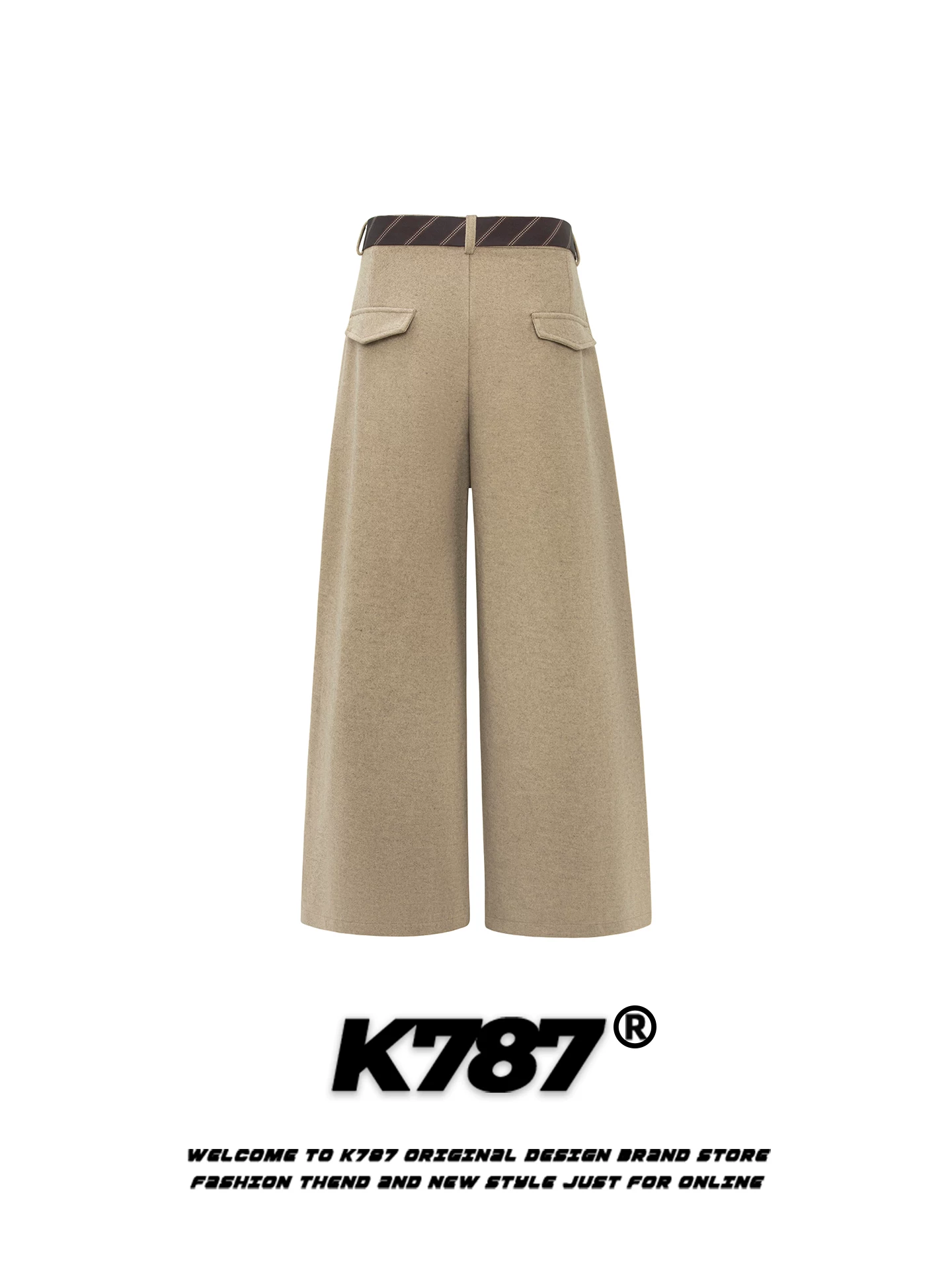 Quần dài dáng rộng phong cách Anh quốc, chất liệu trơn màu, kiểu dáng retro Mỹ, có dây lưng, unisex, K787
