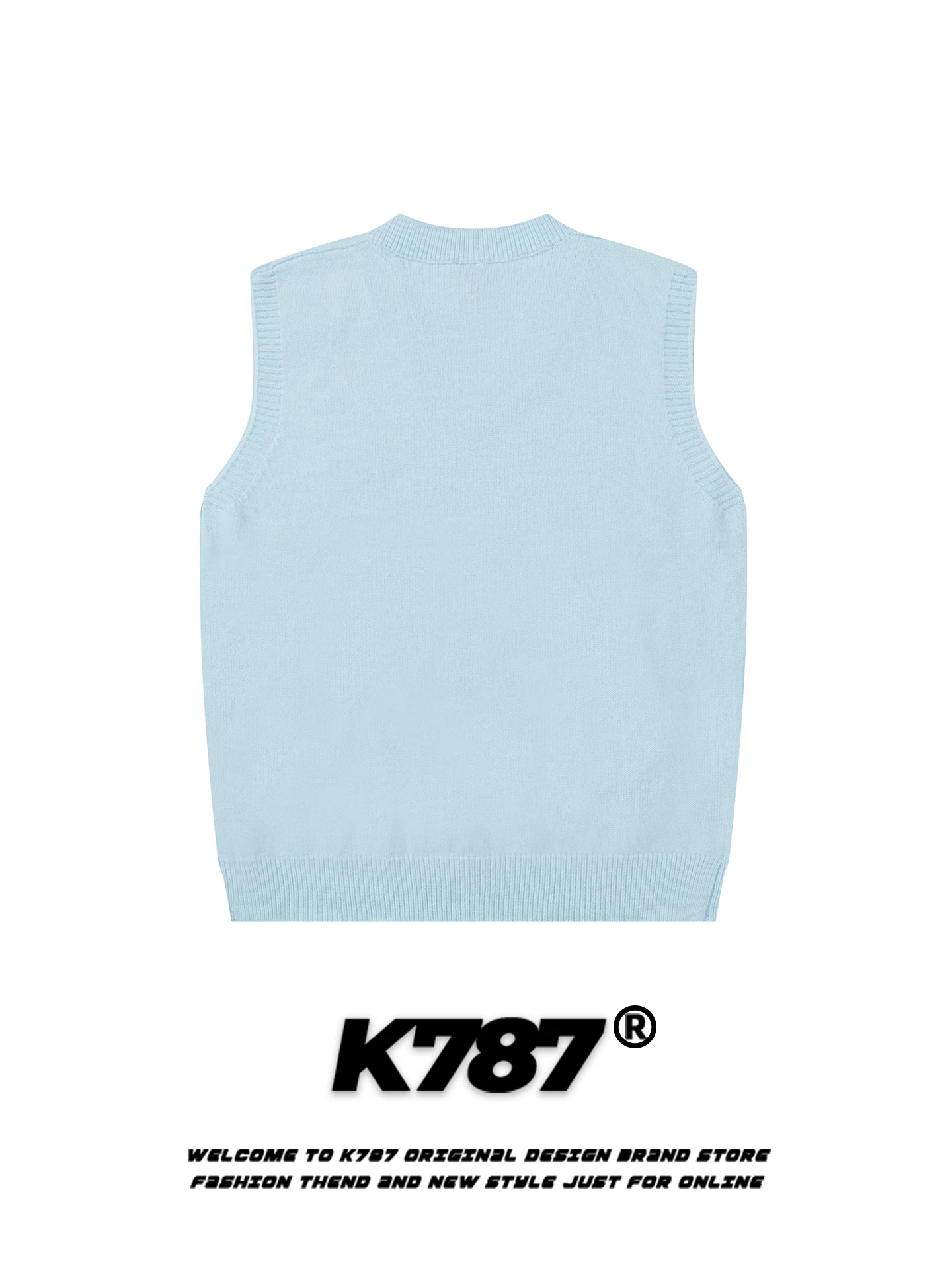 K787 Áo vest cổ chữ V thêu hình động vật hoạt hình phong cách ngọt ngào của Mỹ dành cho nam và nữ, áo len dệt kim dáng rộng phong cách đại học.