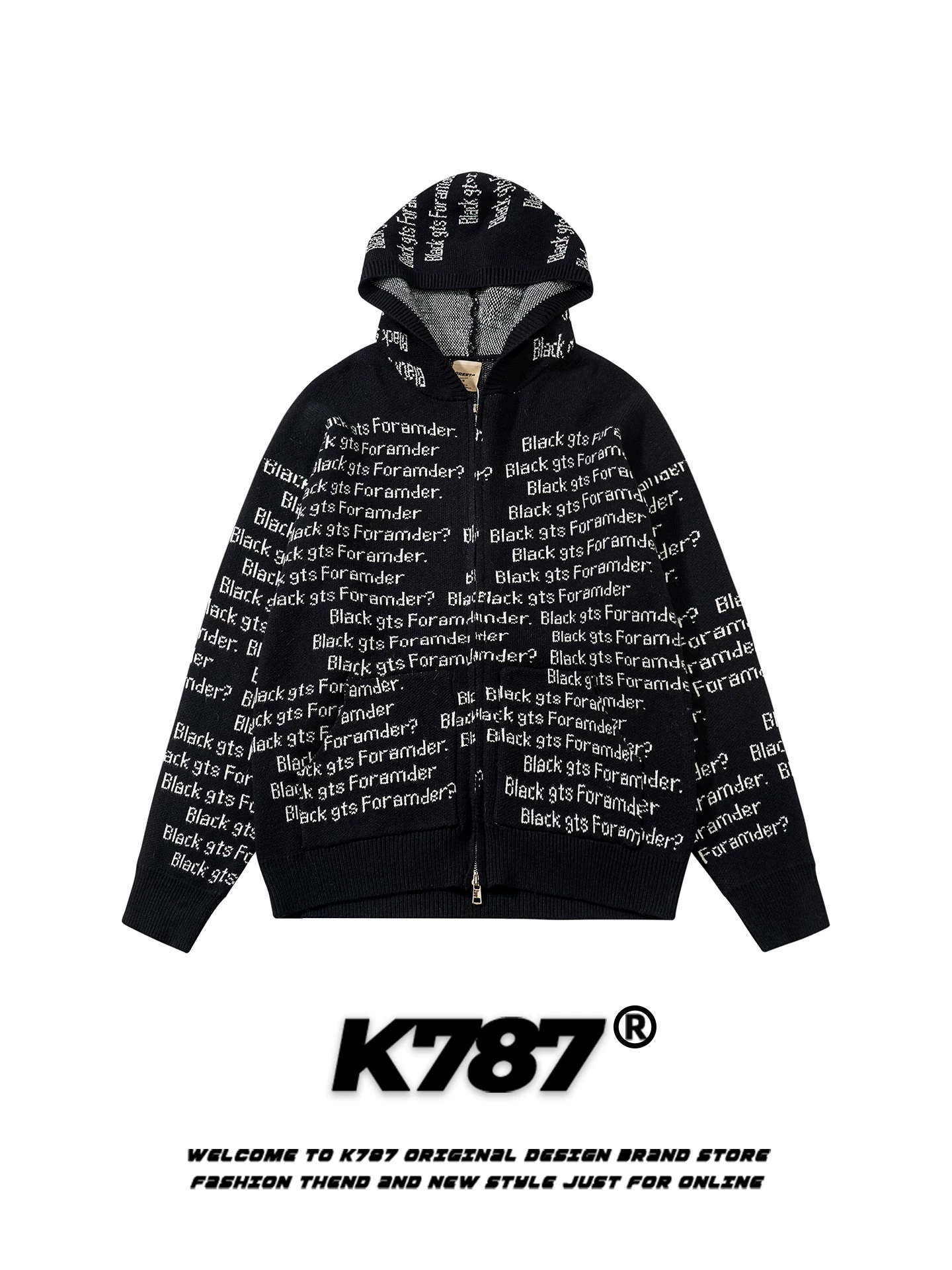 Áo khoác cardigan len dệt jacquard in chữ toàn thân kiểu Mỹ cổ điển K787, unisex, dáng rộng, thời trang, thương hiệu, áo cặp