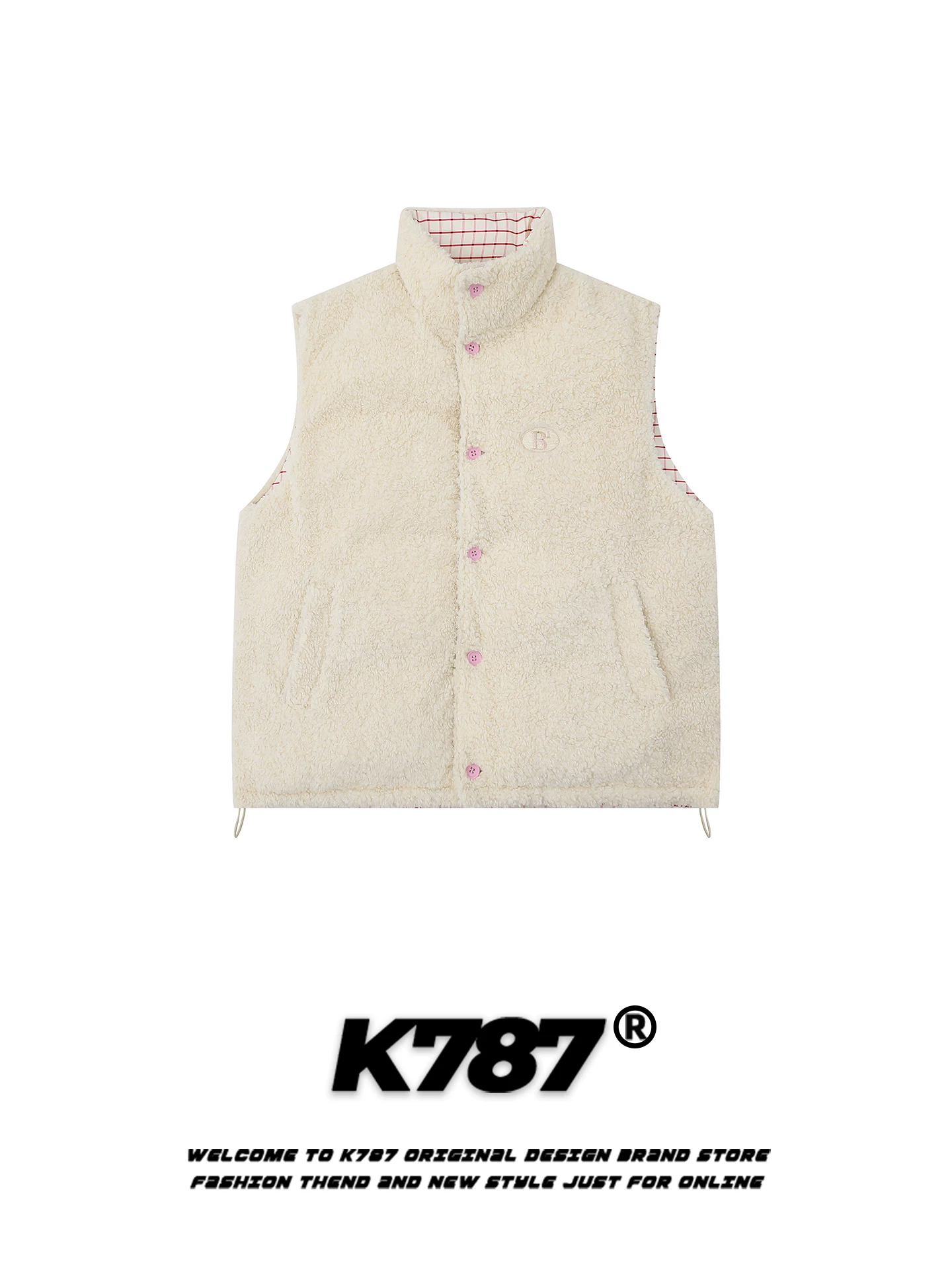 Áo khoác cotton kẻ caro kiểu Mỹ cổ điển K787 dành cho nữ, áo gile len cừu phong cách lười biếng, áo ghi lê dày dặn.