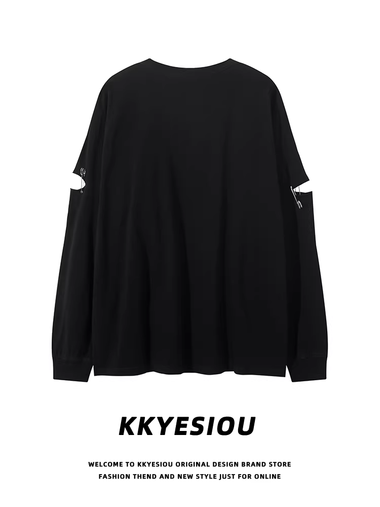 Áo thun cặp đôi kiểu dáng thời trang Mỹ, chất liệu rách, kiểu dáng unisex, tay dài, size lớn