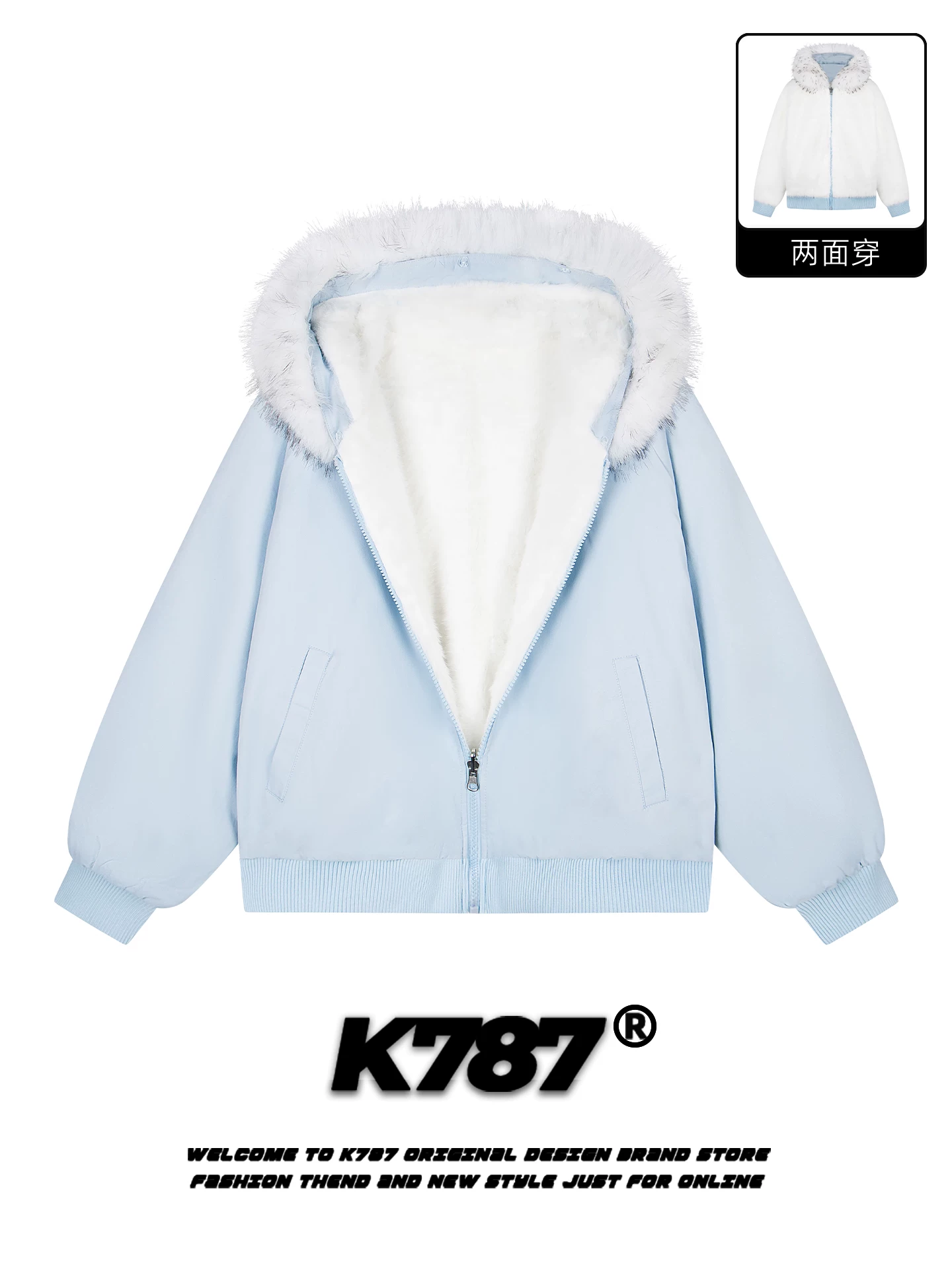 Áo khoác cotton có mũ trùm đầu, cổ lông thú hai mặt kiểu Mỹ cổ điển K787 dành cho nam và nữ, ấm áp, dày dặn, kiểu dáng gọn gàng, khóa kéo, thích hợp cho mùa đông.