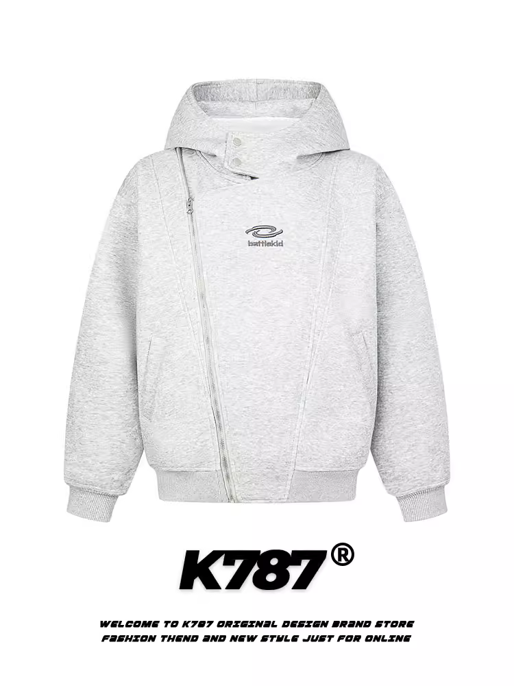 K787 Áo khoác có dây kéo chéo thêu theo xu hướng quốc gia cổ điển của Mỹ unisex thể thao cổ đứng phong cách đường phố có mũ trùm đầu áo cặp đôi