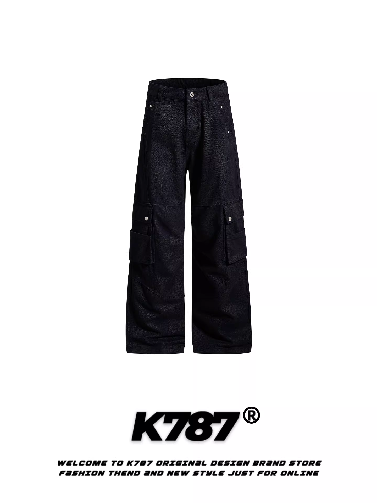 Quần cargo họa tiết da báo retro Mỹ K787 dành cho nam và nữ, quần ống rộng dáng suông, chất liệu thoải mái, tôn dáng, dài chấm đất