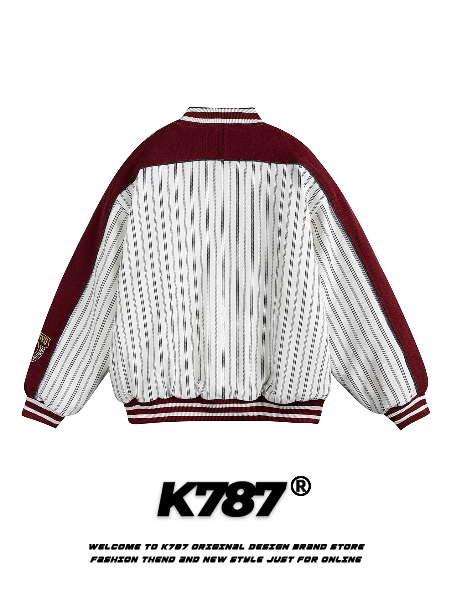 Áo khoác cotton unisex K787 phong cách đường phố Mỹ, thêu chữ, phối màu, sọc, dày dặn, ấm áp, thời trang, dành cho cặp đôi
