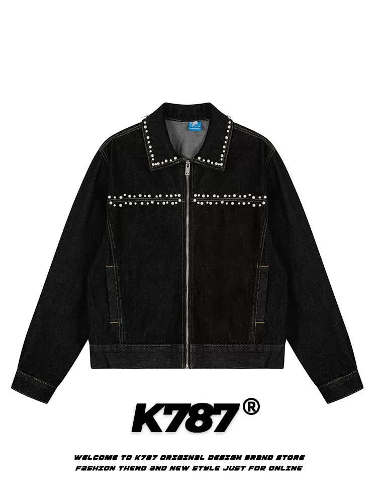 Áo khoác denim unisex dáng rộng, thiết kế tua rua kiểu Mỹ cổ điển, chất liệu denim đã qua xử lý, kiểu dáng ngắn, thời trang.