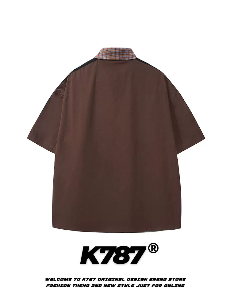 K787 Áo sơ mi ngắn tay in họa tiết kẻ sọc cổ điển kiểu Mỹ dành cho nam và nữ cổ điển đường phố cao cấp đa năng áo đôi