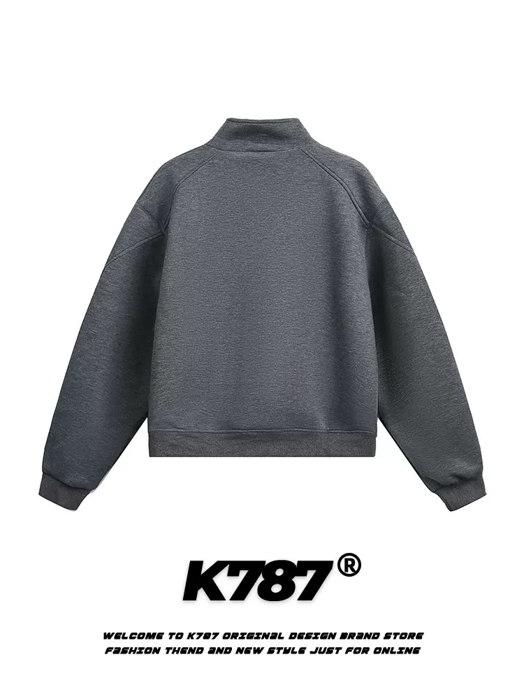 Áo khoác cổ đứng kiểu Mỹ cổ điển K787, phối vải ghép, unisex, dáng ôm gọn, màu trơn, rộng rãi, đa năng, áo khoác ngắn