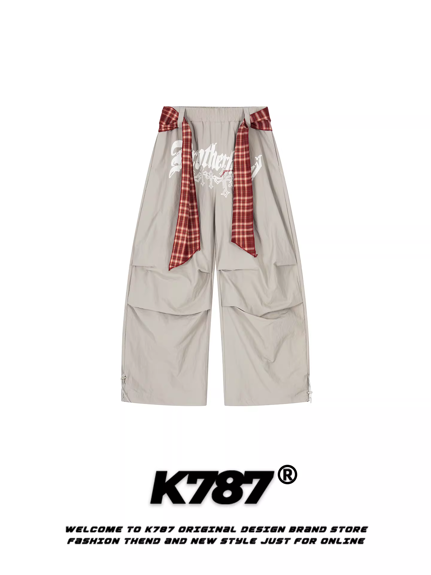 Quần parachute unisex dáng rộng, cạp cao, xếp ly, in chữ theo phong cách thời trang Mỹ, kiểu dáng thể thao, ống rộng, thẳng, mã K787