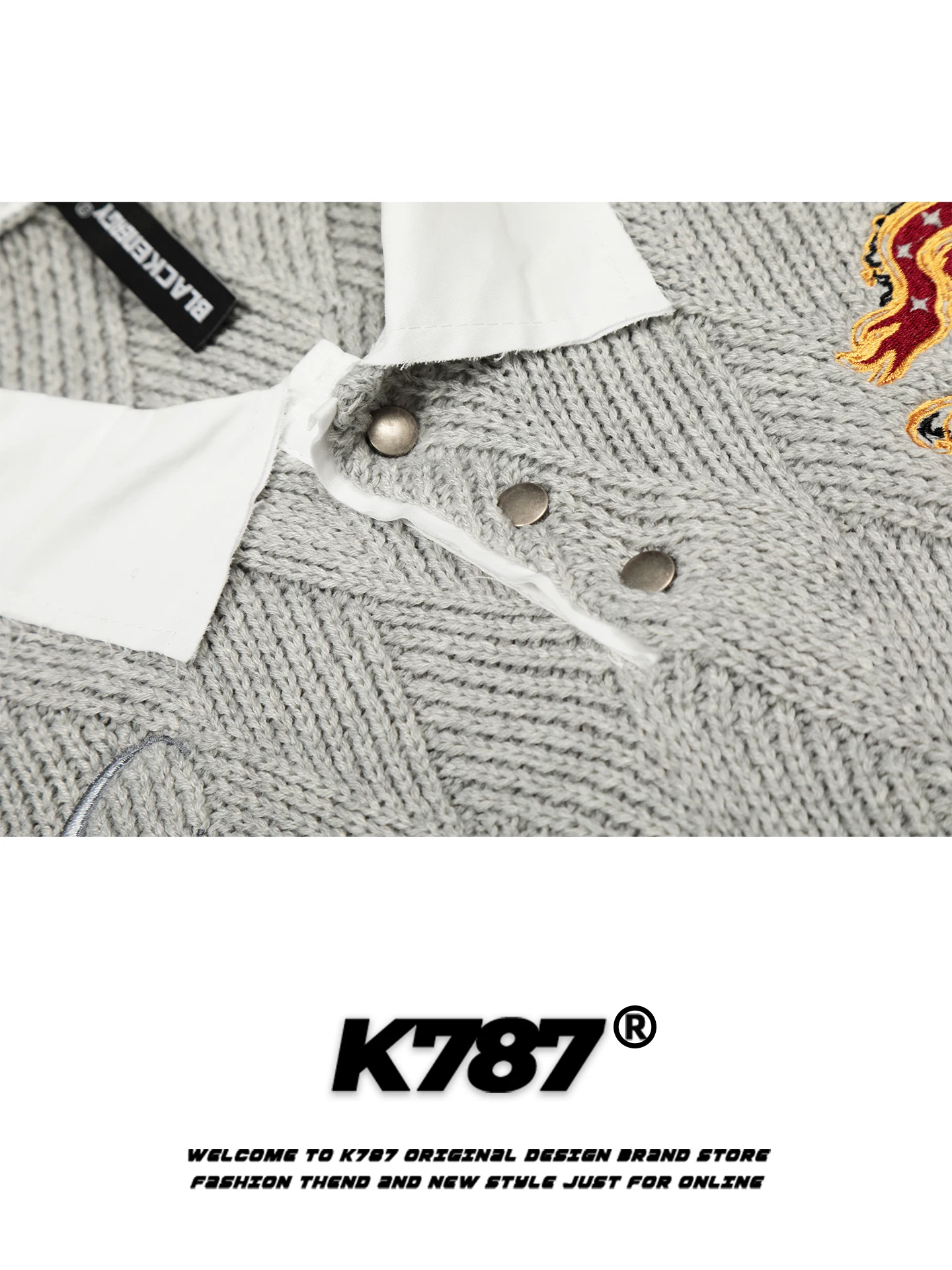 Áo len dệt kim cổ polo thêu kim cương kiểu Mỹ cổ điển K787 dành cho nam và nữ, kiểu dáng rộng rãi và thoải mái, ấm áp và dễ chịu.